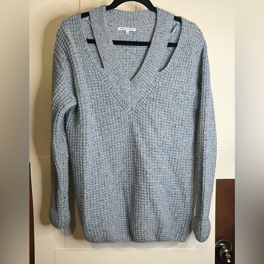 Rebecca Minkoff Women’s Size L Lambswool Blend Ribbed V-Neck Draco Knit Sweater